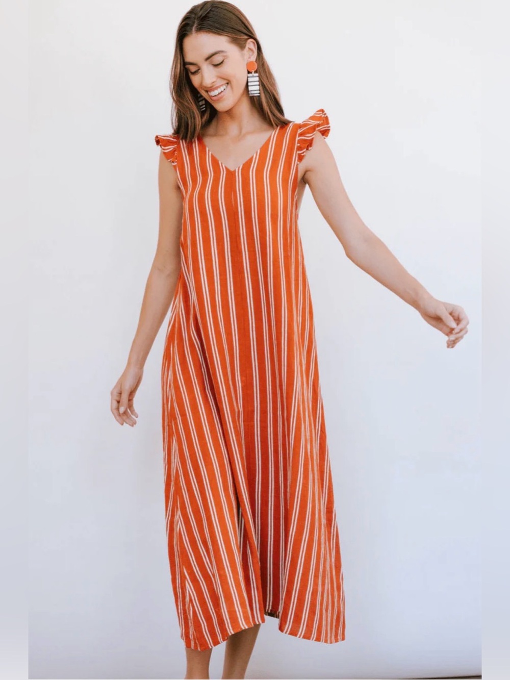 Sunshine Tienda Hemingway Stripe Sofia Sleeveless Orange Striped Maxi Dress NWT